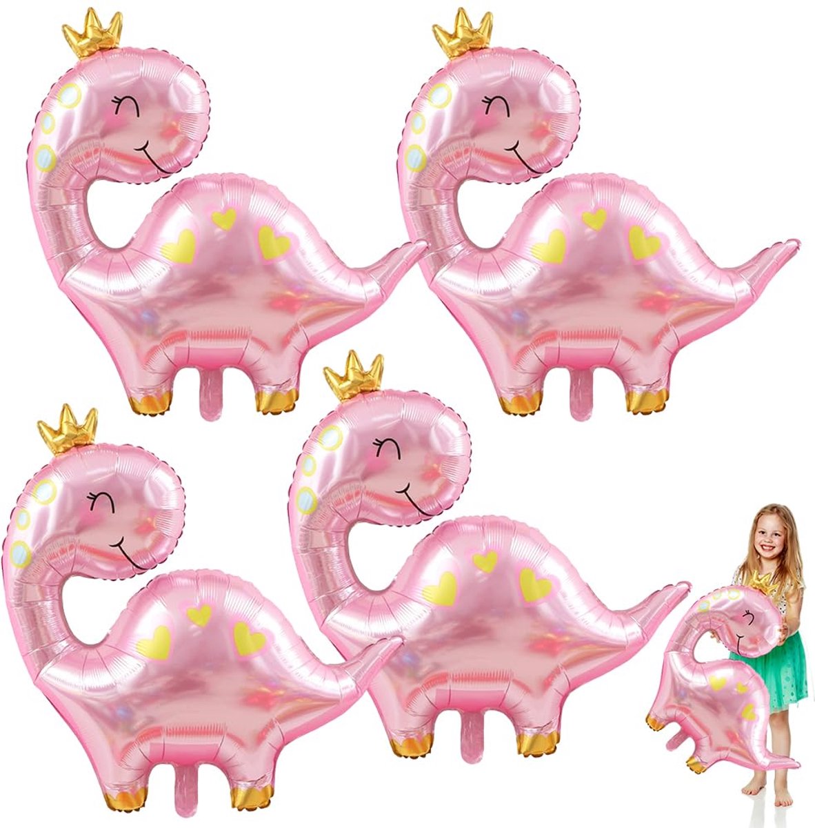 Dino Ballon, 4-pack Roze Dinosaurus Ballonnen, Helium Ballonnen, Dinosaurus Ballonnen voor Verjaardagen, Dinosaurus Folie Ballonnen voor Jungle Feestjes en Huisdecoratie