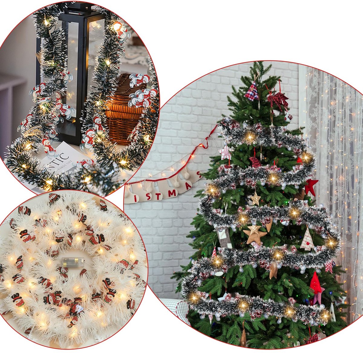 Kerstslinger 500CM, Kerstslinger, Lametta kerstslinger, Kerstdecoratie Lametta kerstboom slinger met verlichting, LED kerstslingers voor binnen en buiten kerstboom – foto 5