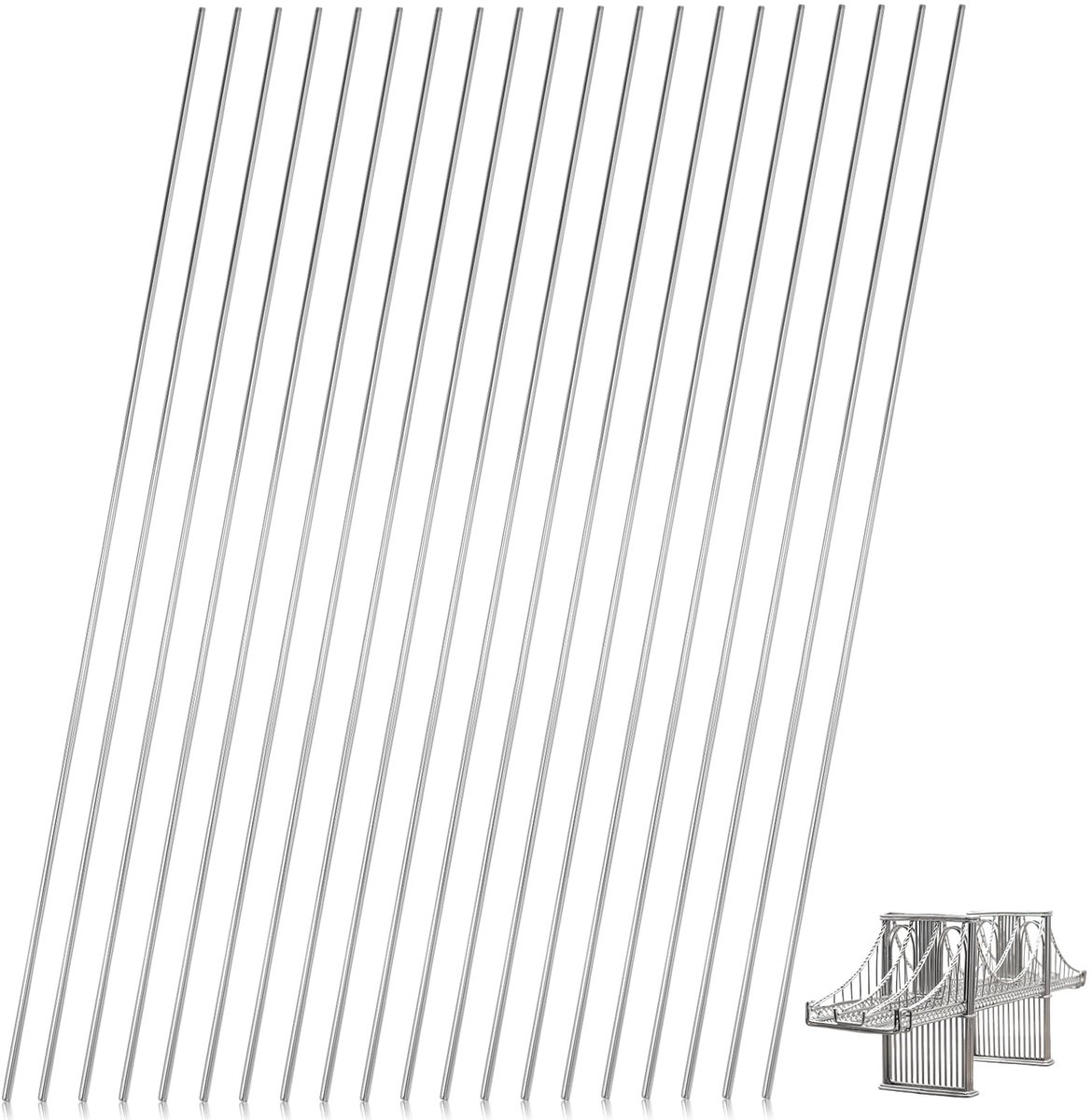 20 stuks metalen stangen, 1.5 x 300 mm 304 roestvrijstalen staven, roestvrij stalen stang, roestvrij stalen stang, rond staal voor doe-het-zelf handwerk, modelvliegtuig, modelschip, modelauto