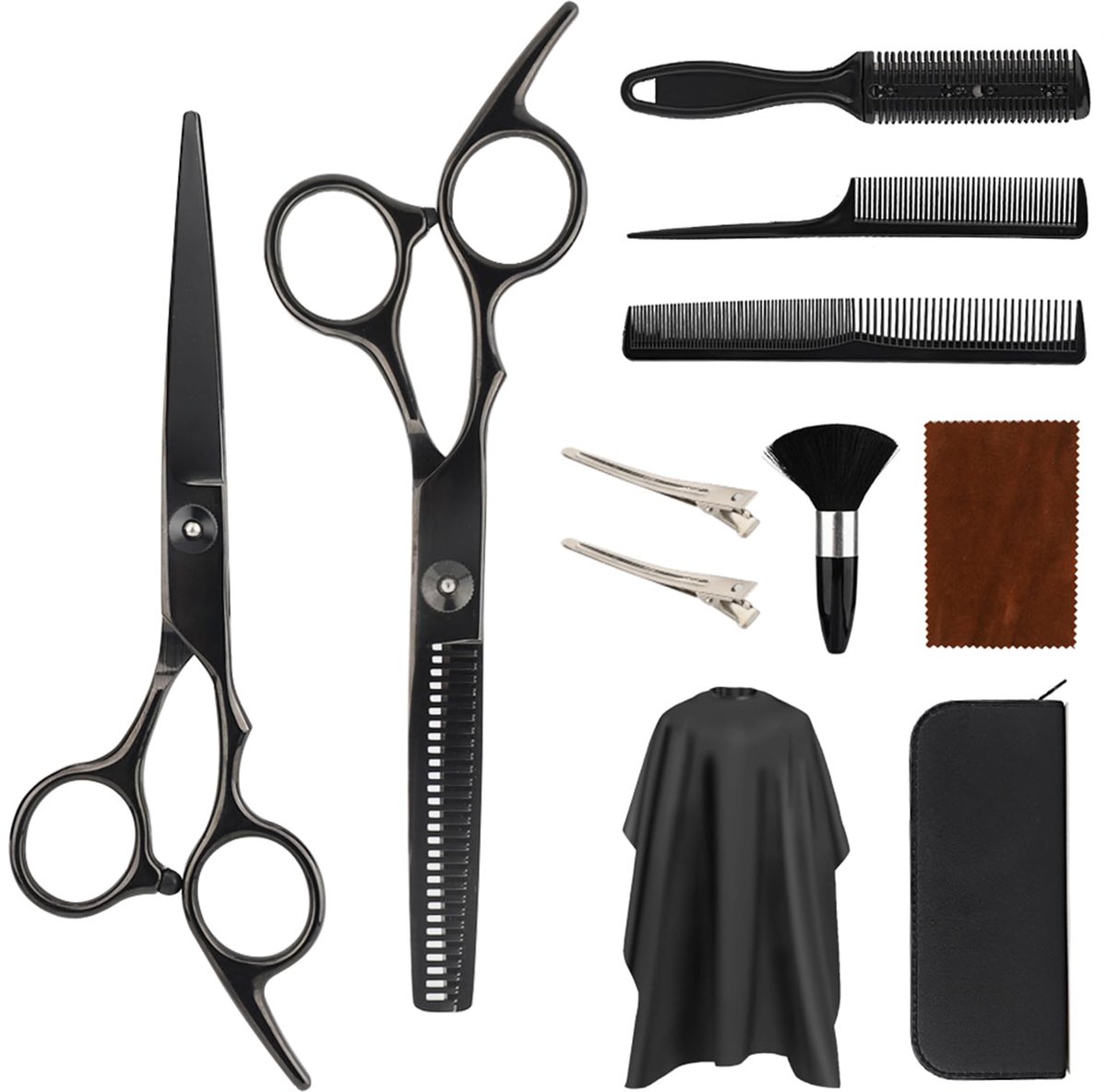 set, 17 cm, professionele Kappersscharen set, haarschaar en uitdunningsschaar set met kappersmantel, voor dames, heren en kinderen, voor gebruik thuis en in de salon