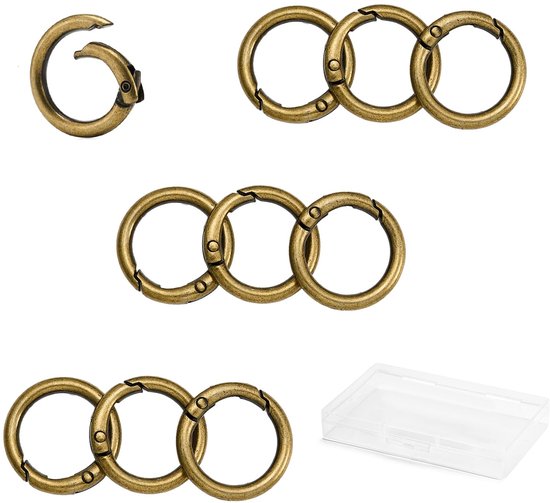 Veerringen, ronde metalen karabijnhaak voor sleutelhangers, handtassen, portefeuilles, tassen en doe-het-zelf decoraties, Geborsteld messing, 19mm — afbeelding 2