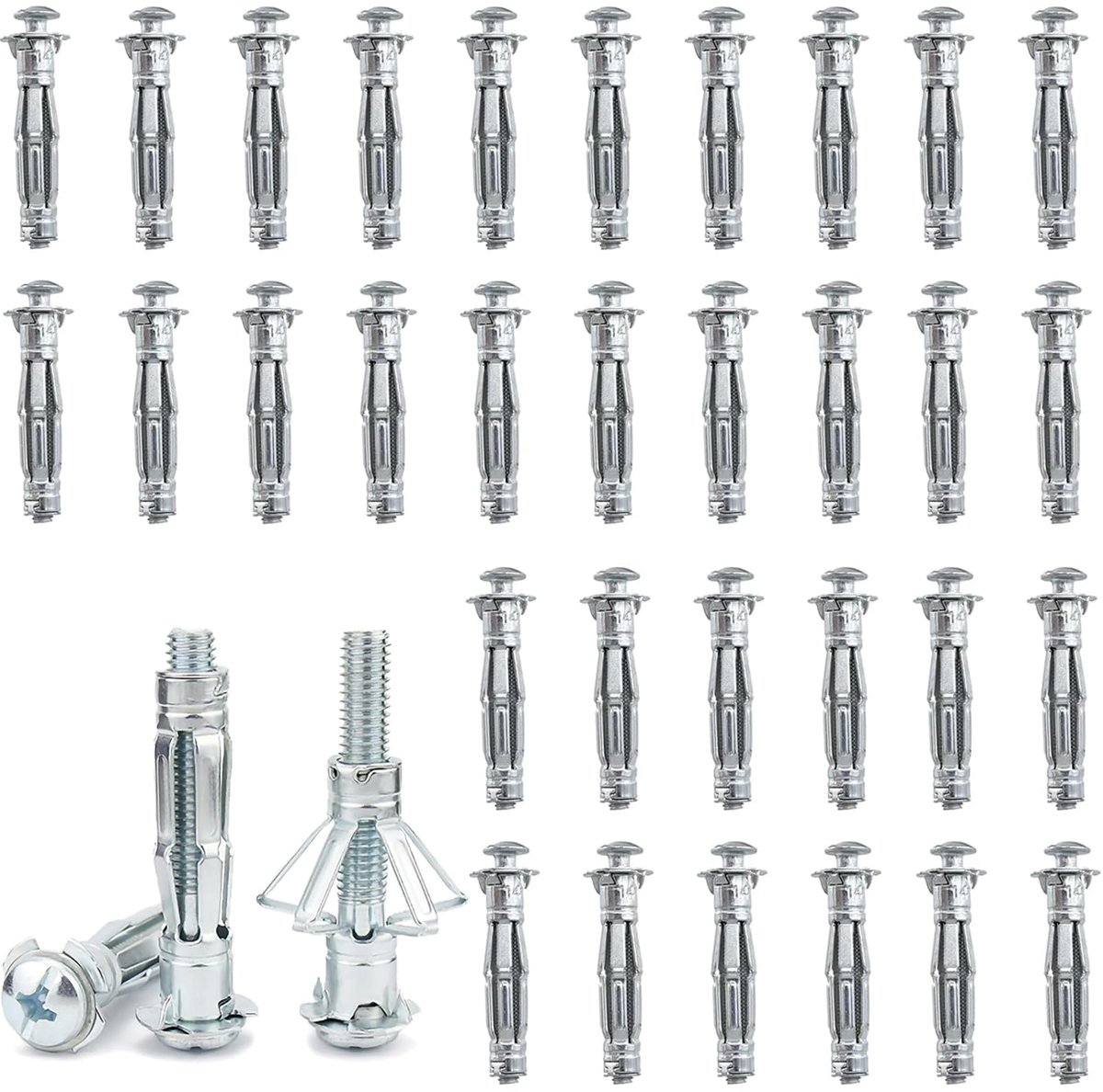 50 stuks holle wandbevestigingen M6 x 52 mm, gipsplaatbevestigingen holle wandanker, zware metalen holte muurbevestigingen ankers pluggen voor gipsplaat, holtewand, vezelplaat