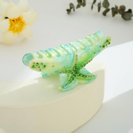 Haarklauwclips voor vrouwen, grote zeeschelp, haarclips met kristallen, trendy groene haarklemmen voor kakenclips, antislip haarklauwen voor dikke haaraccessoires — afbeelding 3