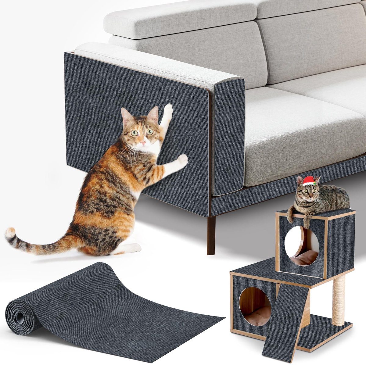 Krabmat voor katten, zelfklevende meubelbeschermer, anti-kras pad voor bank, sofa en muur (donkergrijs, 40x200cm)