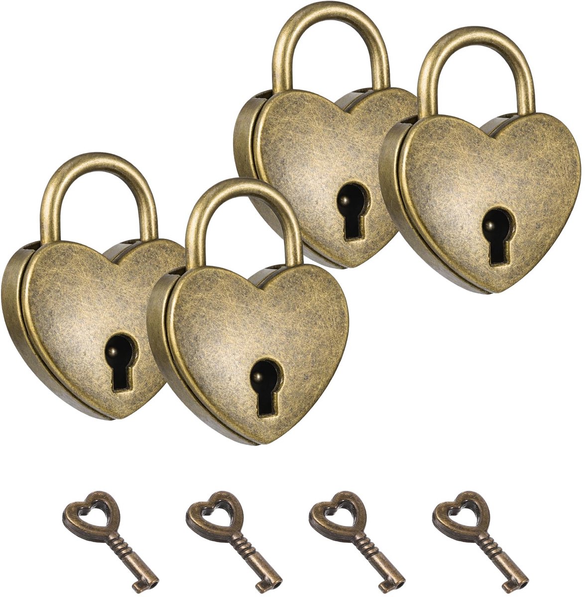 Hangslot, hartvorm, hangslot, klein hartslot met sleutel, metaal, vintage liefdesslot voor kast, sieradenkistje, dagboek, lade (antiekblauw)
