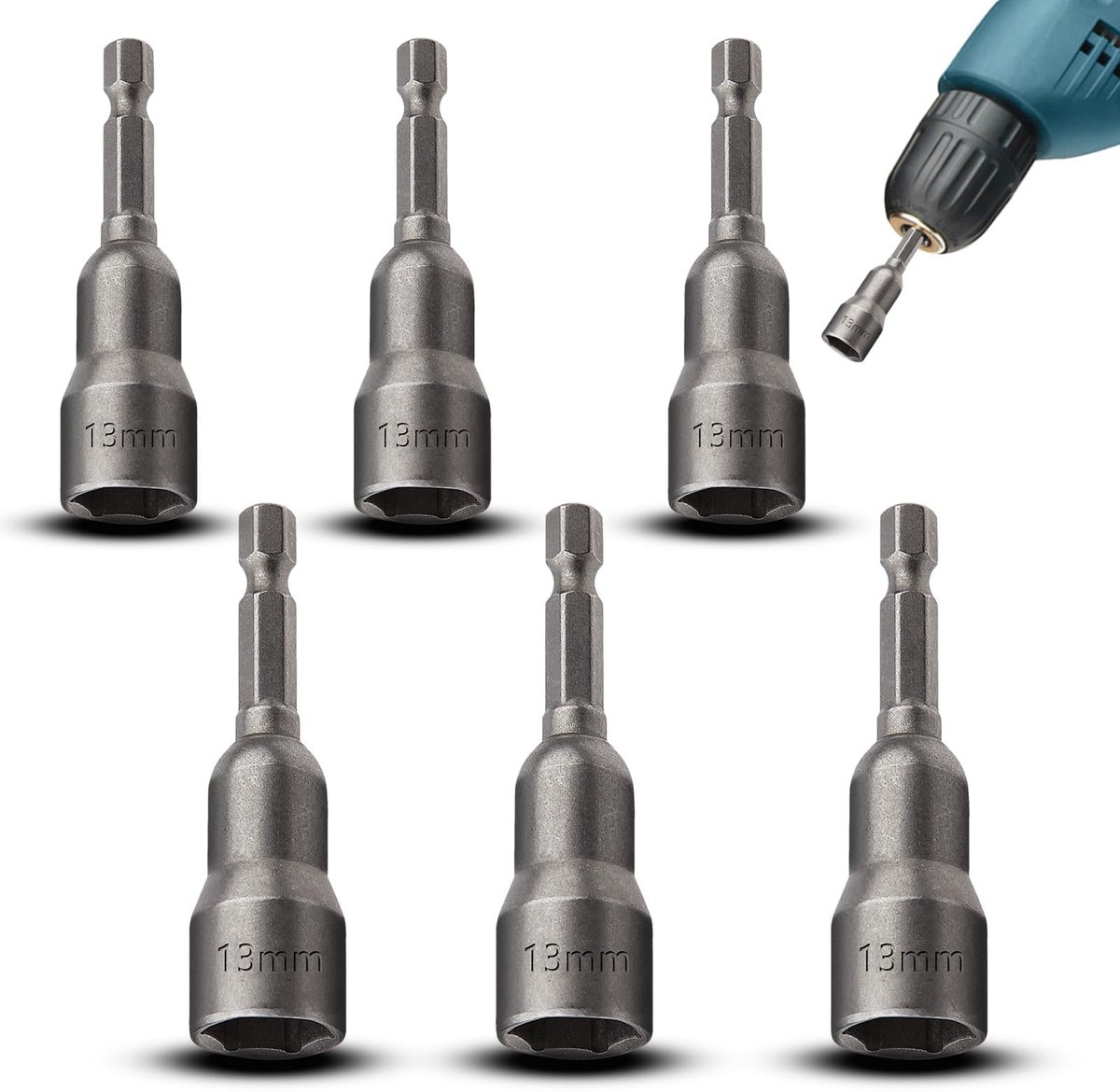 Dopsleutels, 13 mm, magneet, zeskantige bitset, dopsleuteladapter, 1/4 inch dopsleuteladapter, dopsleutelinzet voor accuschroevendraaier, steeksleutel