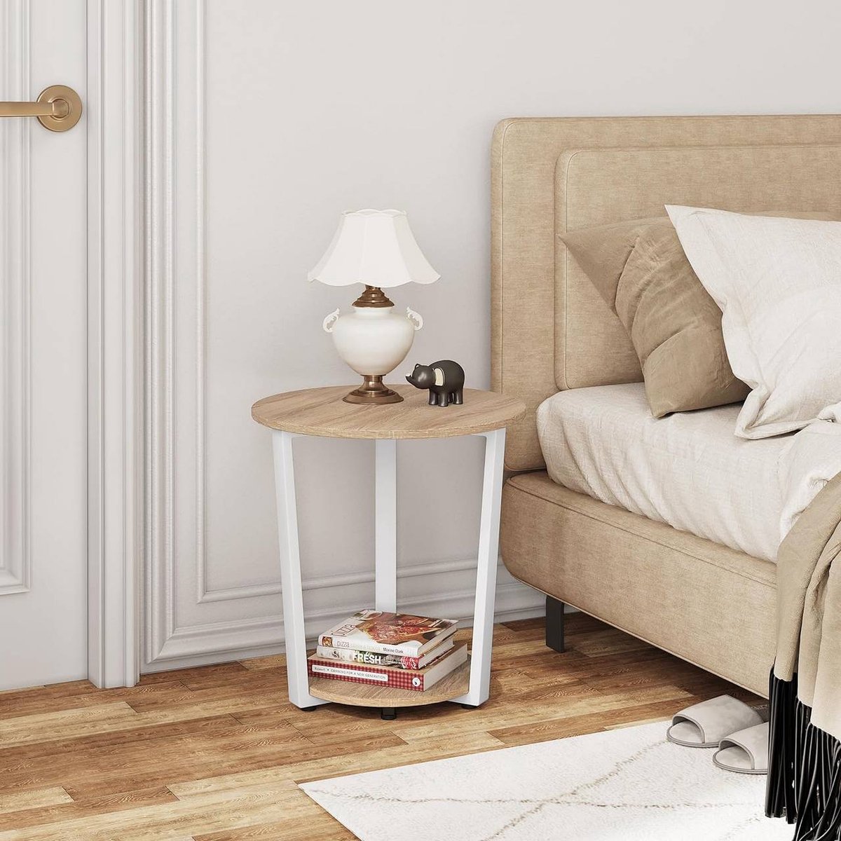 SureDeal® - Ronde - Salontafel - Bijzettafel - Planken - Gemaakt houtmateriaal - 50x50x53 cm - Licht eiken