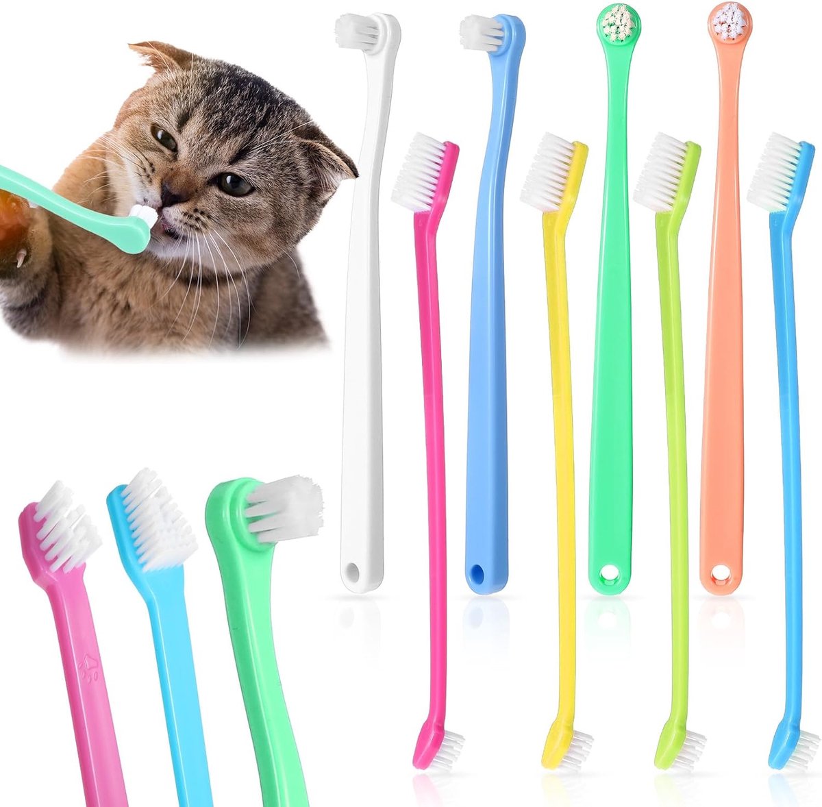 8-delige tandenborstel set voor honden en katten, zachte anti-plaque borstel voor huisdieren, ideaal voor kleine honden