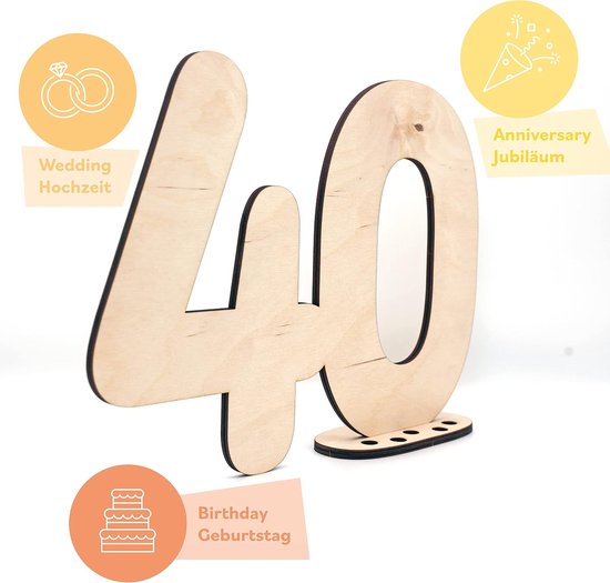 Gastenboek Houten Decoratie Schild Nummer 50 - om zelf te beschrijven als cadeau met standaard en kaarshouder voor verjaardag - voor 50e verjaardag decoratie, 50-jarig jubileum of huwelijk — afbeelding 4