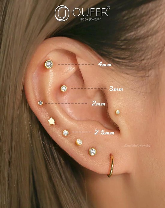 Body Piercing Helix Earrings 16G Push in Tragus Piercing Jewelllery 14K Gold Labret Piercing Stud Clear CZ Lip Piercing bar Threadless Conch Piercing Earring Jewellery — afbeelding 4