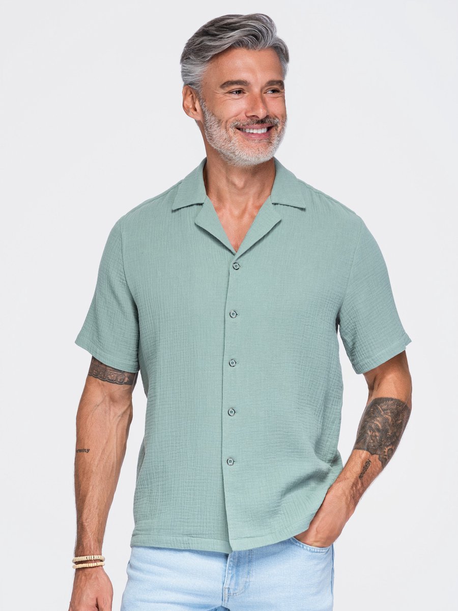 OMBRE Overhemd - Loose Fit - Katoen - Lange Mouw Saliegroen L