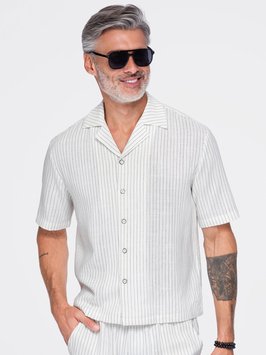 OMBRE Overhemd - Loose Fit - Viscose - Lange Mouw Gebroken wit S