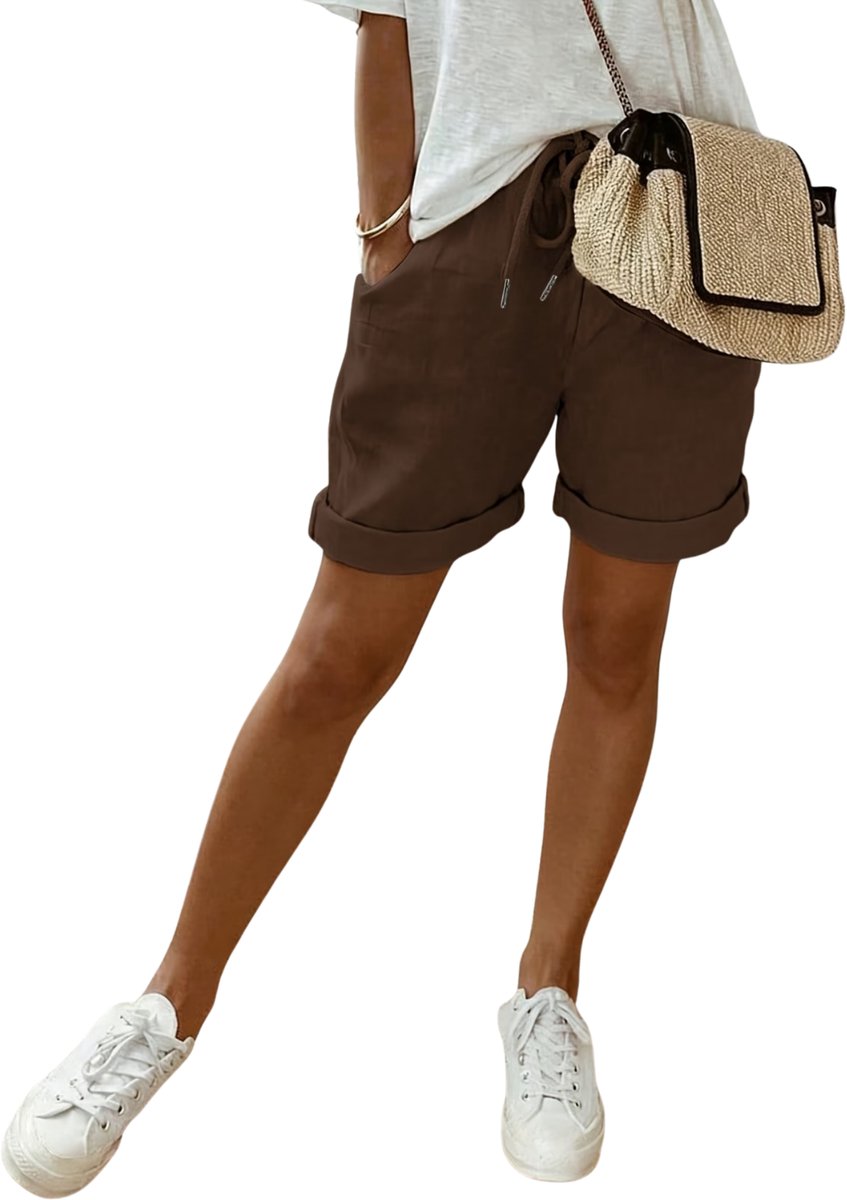 Currero Korte Broek Dames Spijkerbroek Met Zakken Strandbroek Bermuda Volwassenen Meisjes Shorts Koffie Multicolor