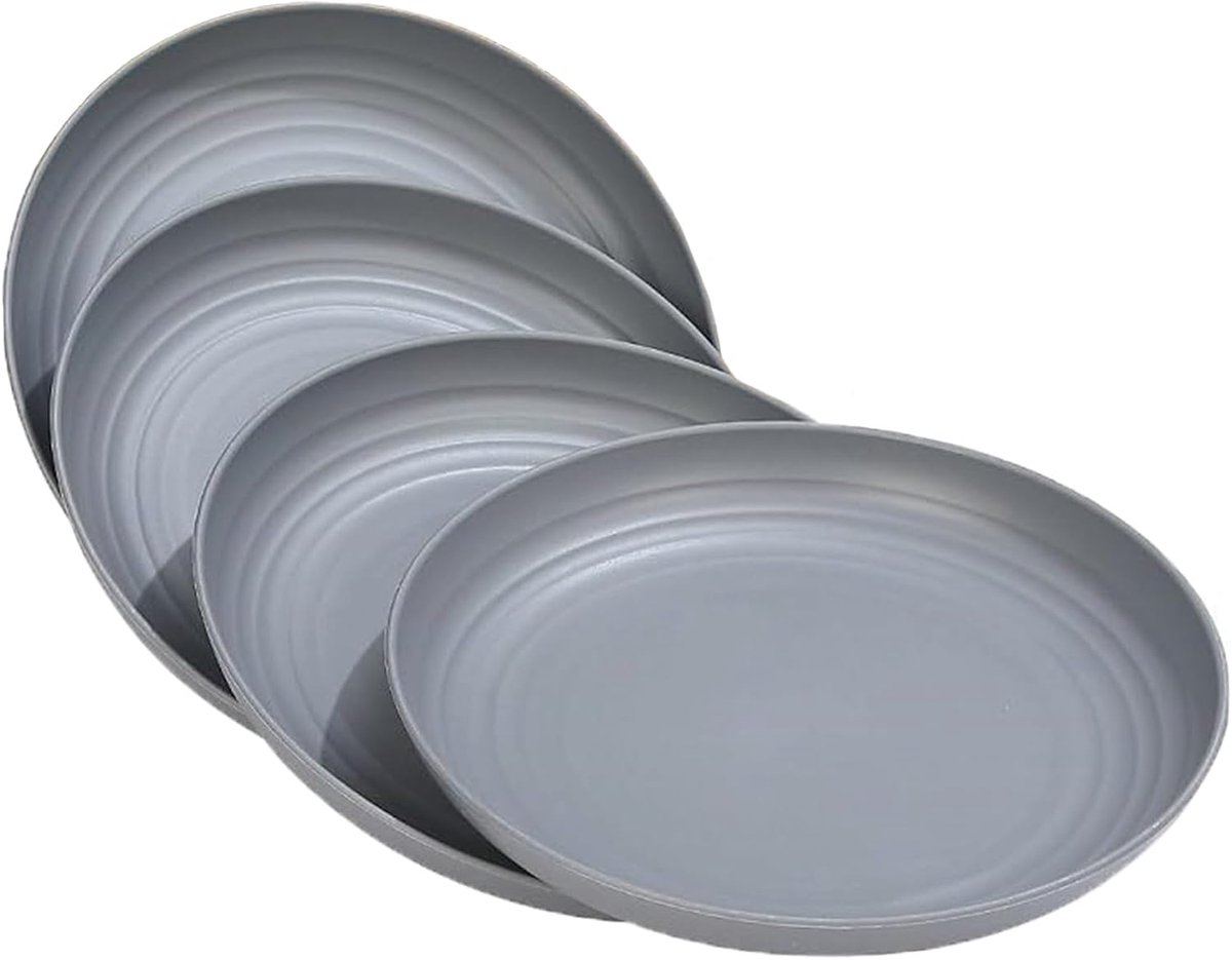 borden Herbruikbare set van 4, 20 cm onbreekbare dinerborden, lichte campingborden voor picknick, salade, pasta, feest, huis, kantoor, vaatwasser- en magnetronbestendig (grijs)