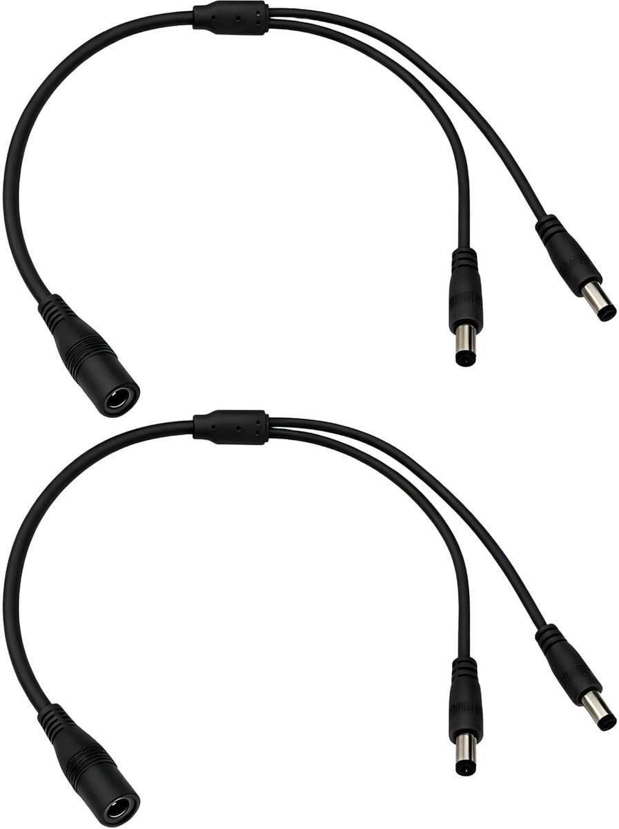 1 tot 2-weg DC Power splitter kabel zwart, stekker 5,5 mm x 2,1 mm