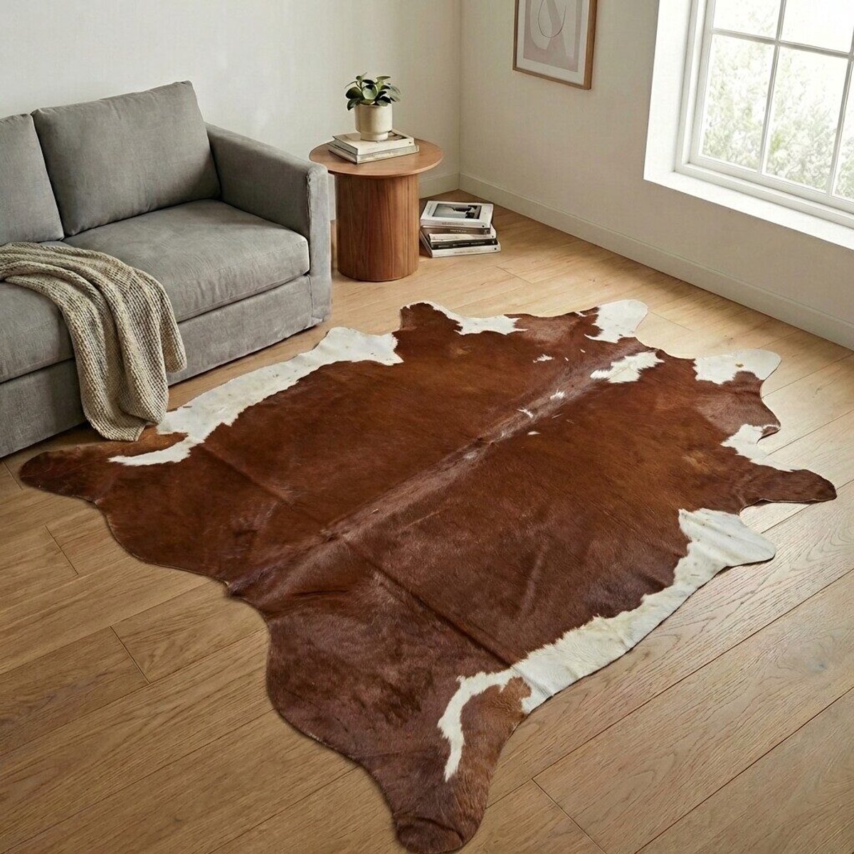 Koeienhuid Vloerkleed XXL (Extra Groot) - Bruin-wit - 237 x 220 cm - Koeienkleed / Koeienvel / Dierenvel / Dierenhuid / Koehuid Tapijt