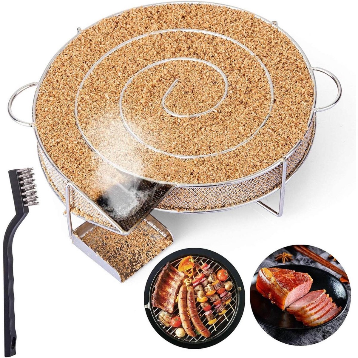 SSTRWGOOD 2 Stuks Rokerskasten - Cold Smoke Generator - Roestvrijstalen Rookkast met Spiraalstructuur en Gaasoppervlak - Geschikt voor Vis Vlees en Kaas - Incl. Reinigingsborstel - 19x19x5cm