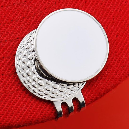 Magneet Bal Marker - Golfbal Markering - Golfbaan Accessoire - Met Hoedclip - 3 x 2.5 cm - Wit — afbeelding 2