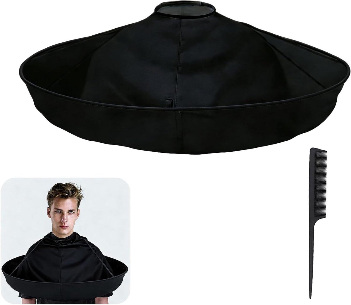 Kappersschort Paraplu - Haarvanger Cape - Thuis Knippen - Waterproof Nylon - 60 cm Diameter - Zwart