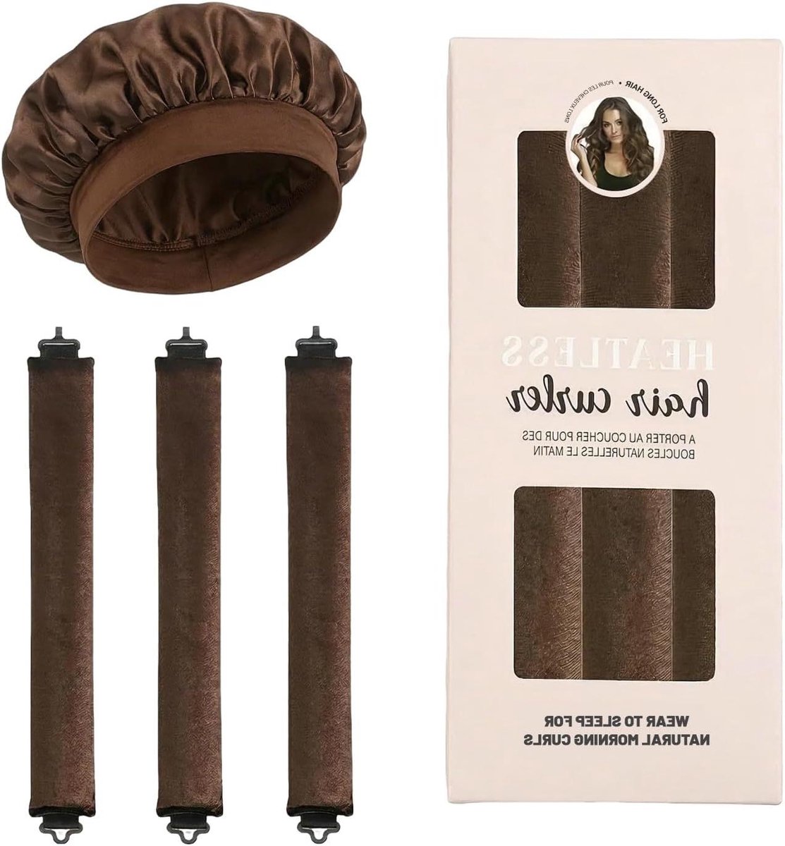 Warmtevrije Krulstaven - Haarkrullers Satijnen Muts - Mooi Haar Creëren - Zonder Hitte Beschermend - 3 stuks - Bruin