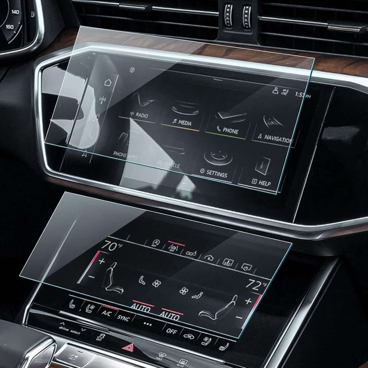 Beschermfolie 2-Pack voor Audi A6/A7 C8 2019-2025, 10.1 Inch Display en 8.6 Inch Airconditioning, Krasbestendige Schermbeschermer