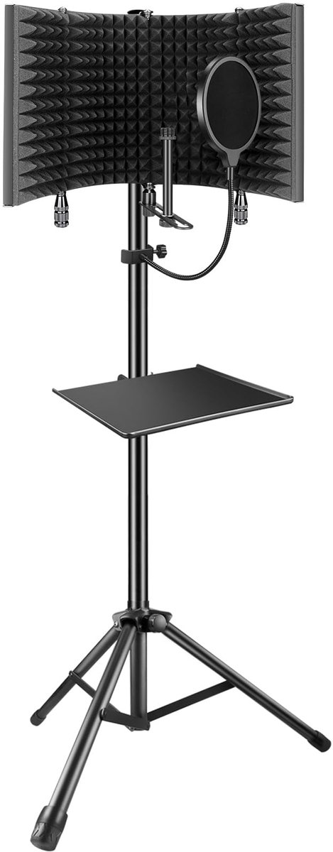 Studio Opname Microfoon Isolatie Shield met Pop Filter, Statief Stand, Dienblad, Hoge Dichtheid Absorberend Schuim Geschikt voor Zingen, Opnemen Zang (AO-504 Met Stand)