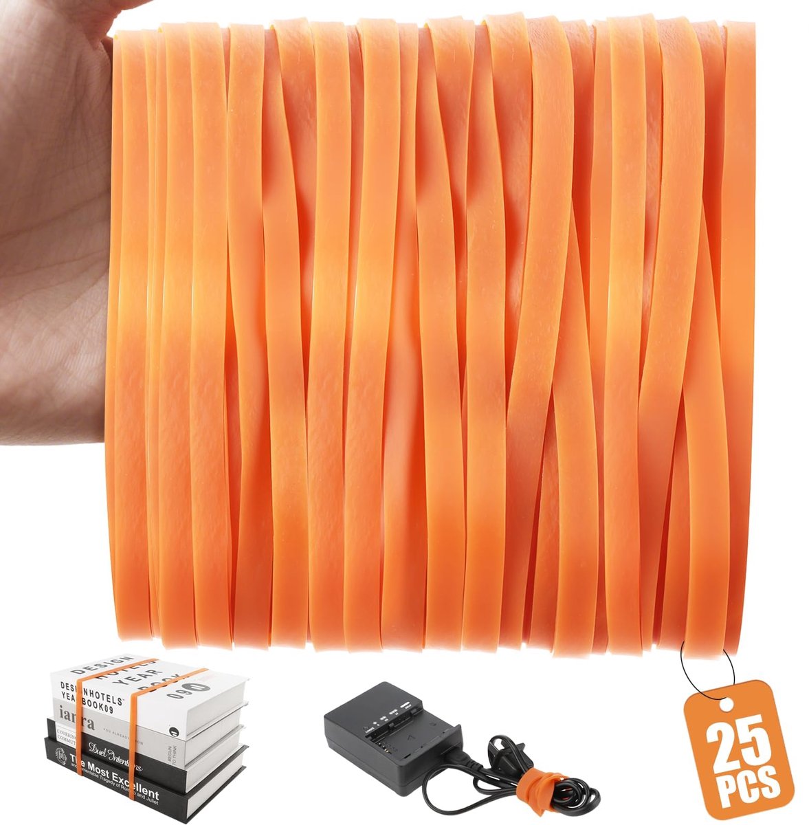 25 stuks elastische banden, 20 x 1 cm, grote elastiekjes, dikke grote elastische band, zwaar belastbaar, voor archiefmap, kattenbak, school, kantoorbenodigdheden, kamperen, wandelen, geel