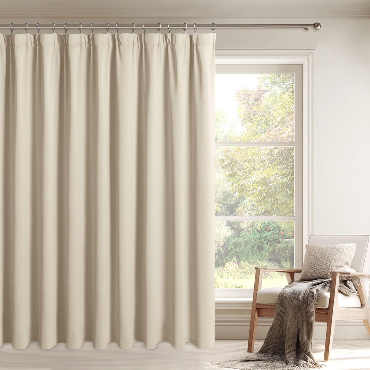 Lichtbeige gordijnen voor woonkamer, met plooiband, ruimteverdeler, ondoorzichtig gordijn, kinderkamer, set van 1, 300 x 245 cm (B x H) verduisteringsgordijnen, thermogordijn, extra brede