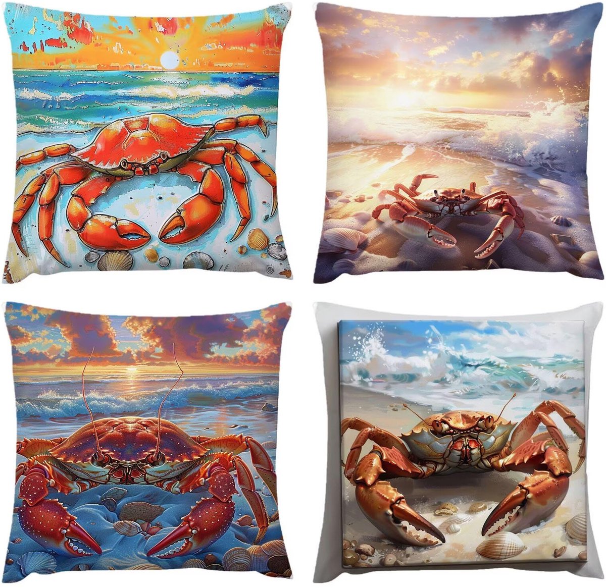 kussen, 80 x 80 cm, kussensloop, outdoor, waterdicht, zonsondergang, strandkussen, 80 x 80 cm, set van 4, verborgen rits, bankkussen, sierkussen, decoratief, tuin, bank, woonkamer, C365