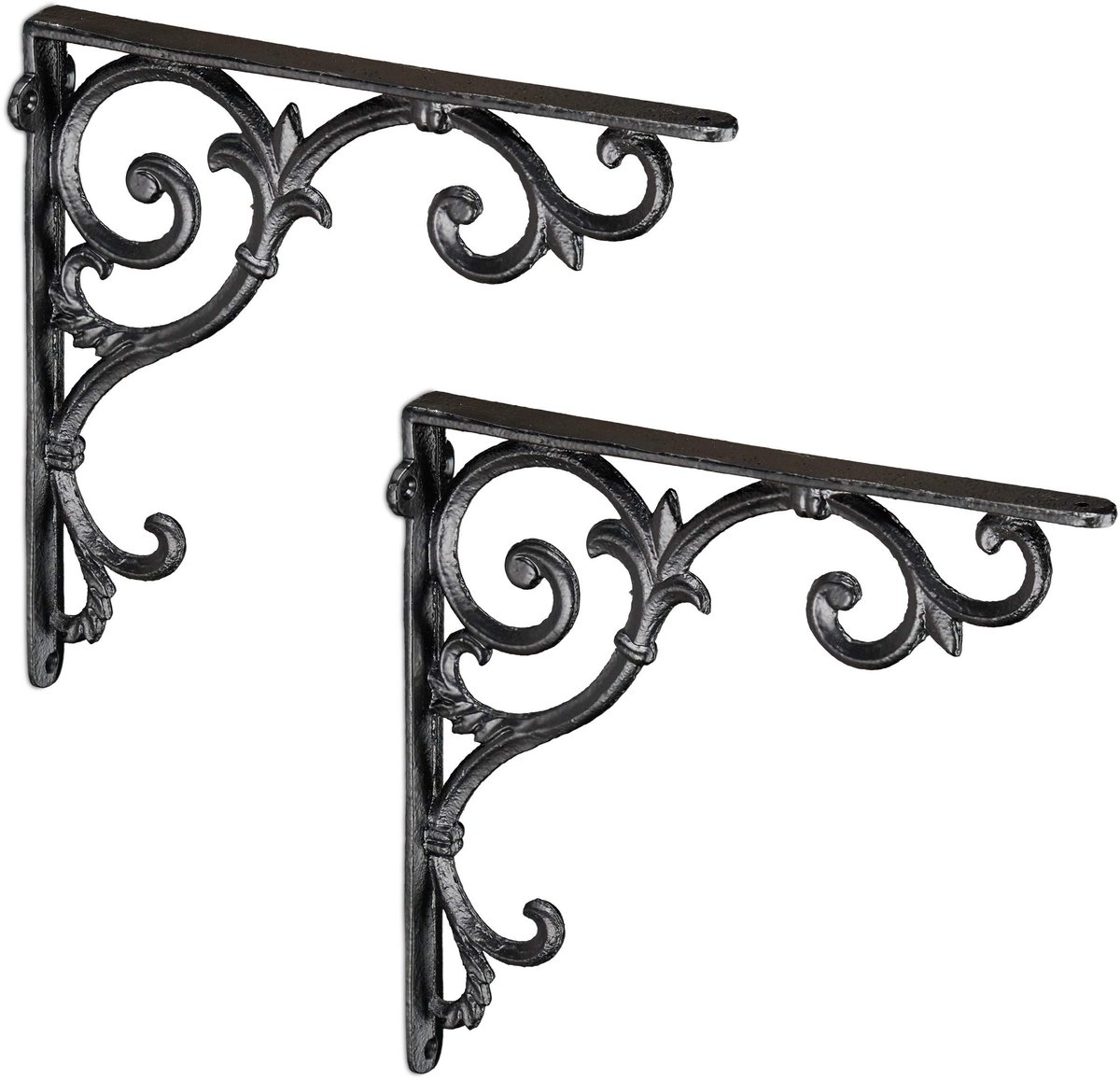 8x plankdrager antiek, set, schapdragers gietijzer, antieke ornamenten, planksteunen, vintage, in het zwart