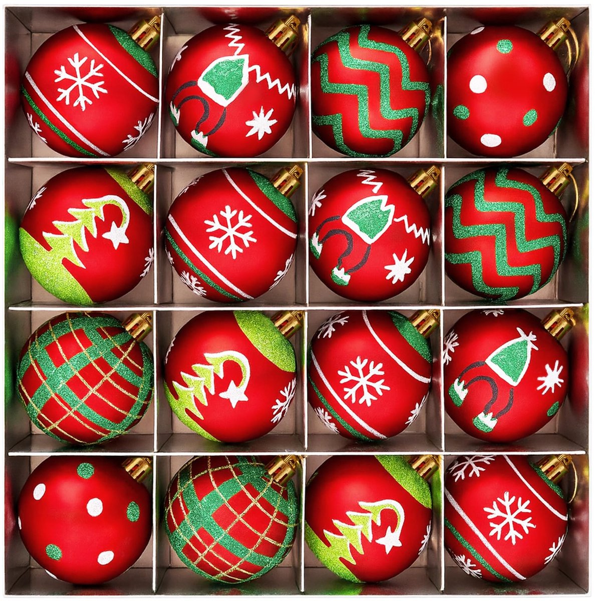 Kerstballen, kerstboomversiering, 6 cm, kerstboomversiering, decoratie Kerstmis voor feestdagen, thuis, Kerstmis, feestdecoratie (rood en groen)