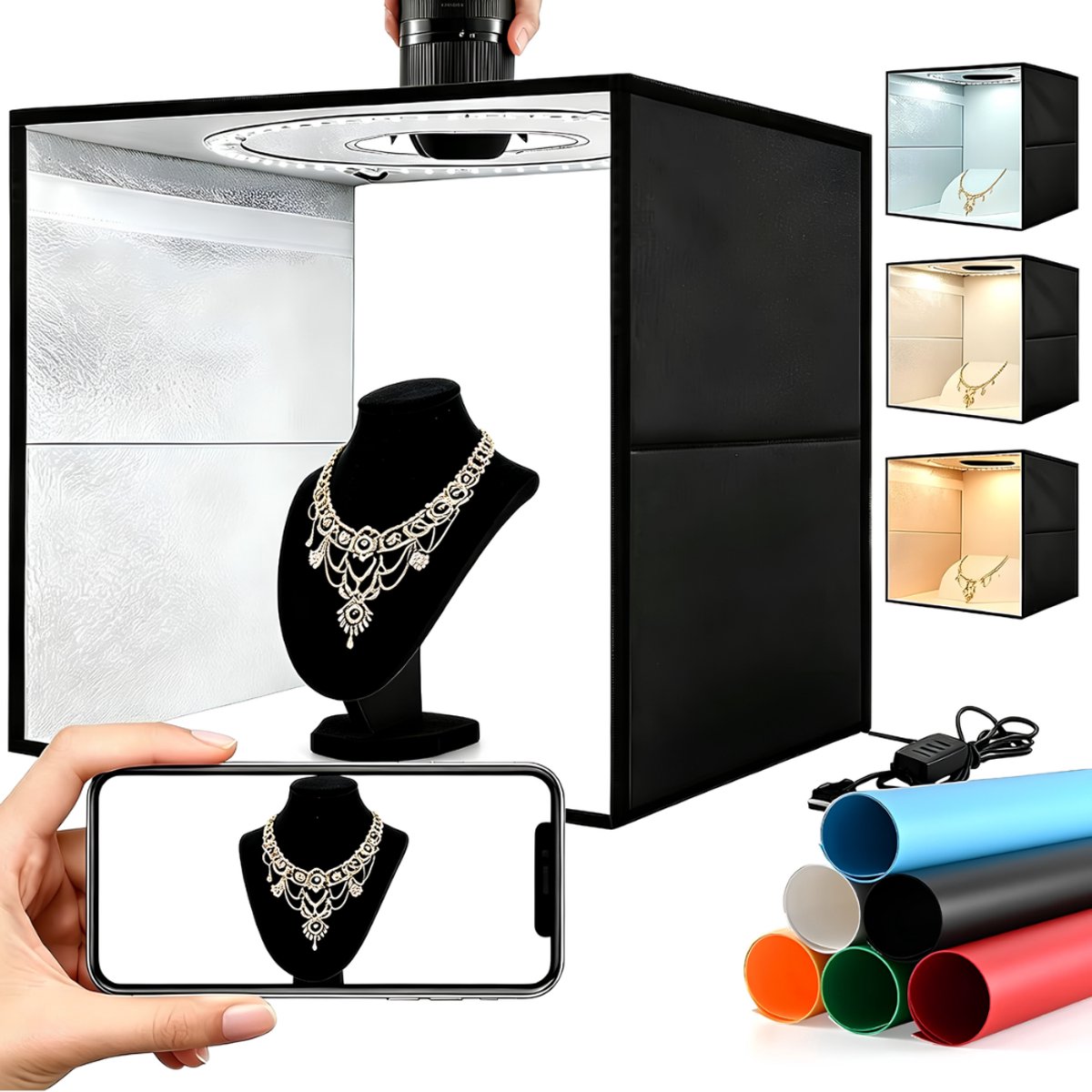 Ploutos® Fotobox - Opvouwbare Fotostudio Box - Verstelbare LED-Verlichting - Zwart - 31cm x 41cm x 31cm