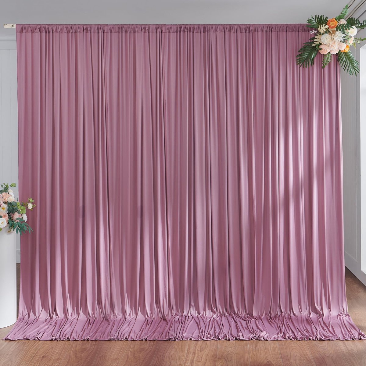 3x3 m Stofroze Gordijn voor Kulissen, Feest Achtergrond Gordijn Stofroze Huwelijk Achtergrond, Polyester Stofroze Achtergrond Gordijnen voor Verjaardag Baby Shower Doop Bruidsdouches