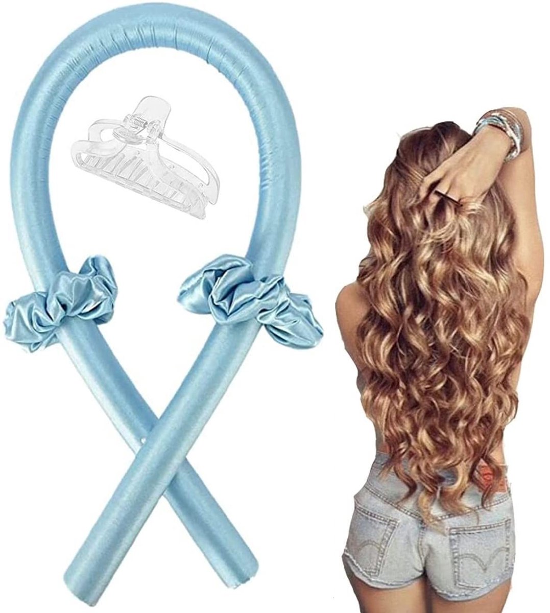 Dailygoods- Krulstaaf Hitteloos - Duurzaam Parelkatoen - Haarstylingtool - Geen Hittebeschadiging - Geschikt voor Lang/Gemiddeld Haar - Comfortabel Tijdens Slaap - Haarkrulspelden