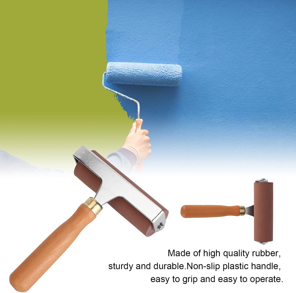 Dailygoods- Rubber Roller 10cm - Antislip Handvat - Hoogwaardige Rubber - Voor Inkt en Lijm - Geschikt voor Stempelen - Comfortabele Grip - Brayer