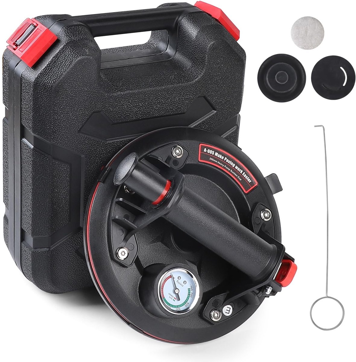 Dailygoods - EXLECO Zuignap voor tegels met manometer, professionele zuignappen voor glas, max. draagkracht 220 kg, 8 inch vacuümzuignap met cassette, zuignap voor glas, tegels, voorruit auto
