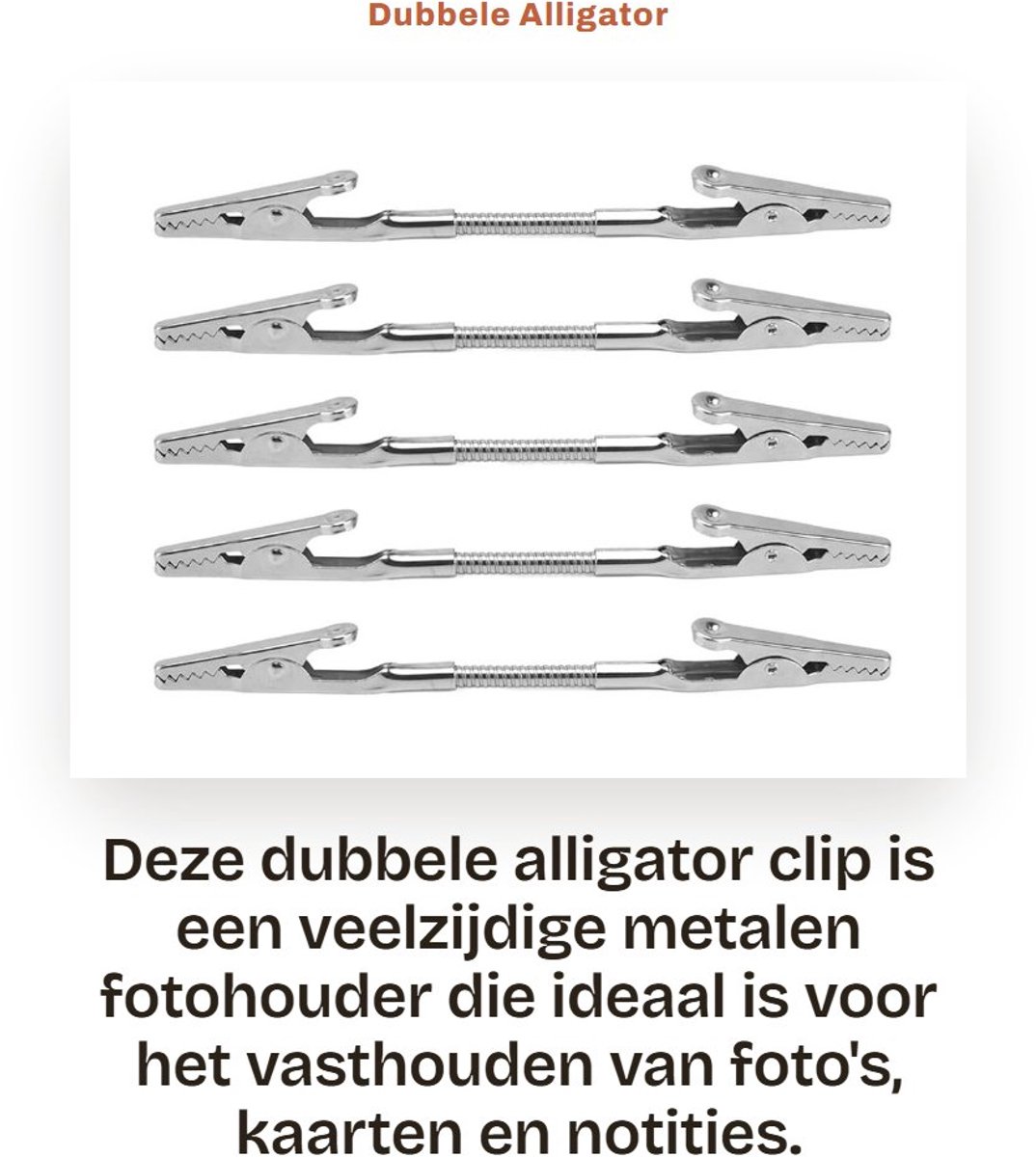 Dailygoods- Fotohouder Dubbele Alligator Clip - Metalen Kaarthouder - Buigbare Memo Clip - Flexibele IJzeren Draad - 12,6 x 1,1 cm - 5 Stuks - Memohouder