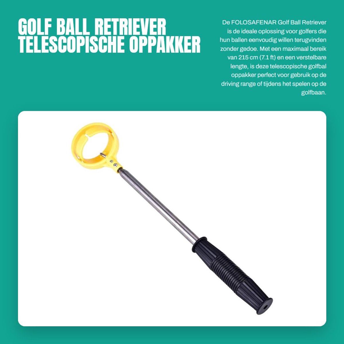 Dailygoods- Golfballretriever 8 Secties Verstelbare Lengte - Telescopische Golfballretriever - Roestvrij Stalen Ballenophaler - Automatische Vergrendeling - Comfortabele Grip - Max. Lengte 215 cm - Golfballophaler