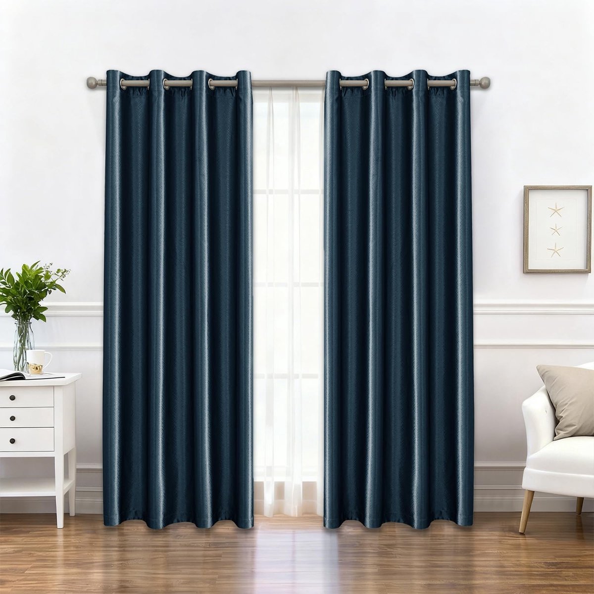 Dailygoods- Verduisteringsgordijnen 2 Stuks - Thermisch Isolerend - Geluidsabsorberend - 140x145 cm - Donkerblauw - 80% Lichtwerend - Gordijnen