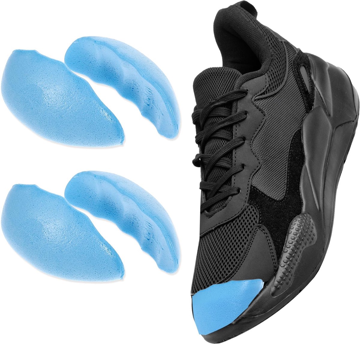 - 2 paar teenkussenvullers, maken schoenen kleiner, voorkomen dat de hiel uitglijdt - Heren en vrouwen (blauw, S: halve maat groter)