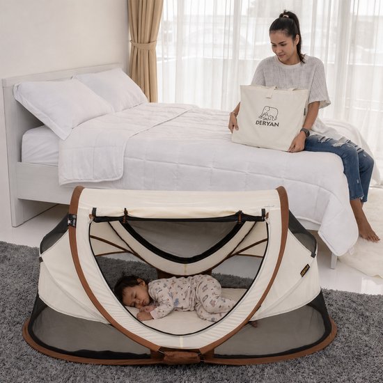 Deryan Peuter Luxe Pop-Up Campingbedje - Reisbedje met Matras - Sand van Deryan — afbeelding 5