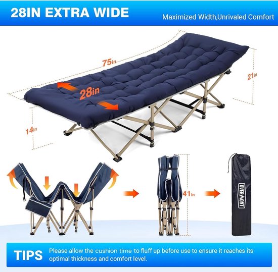 Campingbed Opvouwbaar met Matras en Kussen - Draagvermogen 250 kg - Zijvak en Draagtas - 190 x 71 cm — afbeelding 5