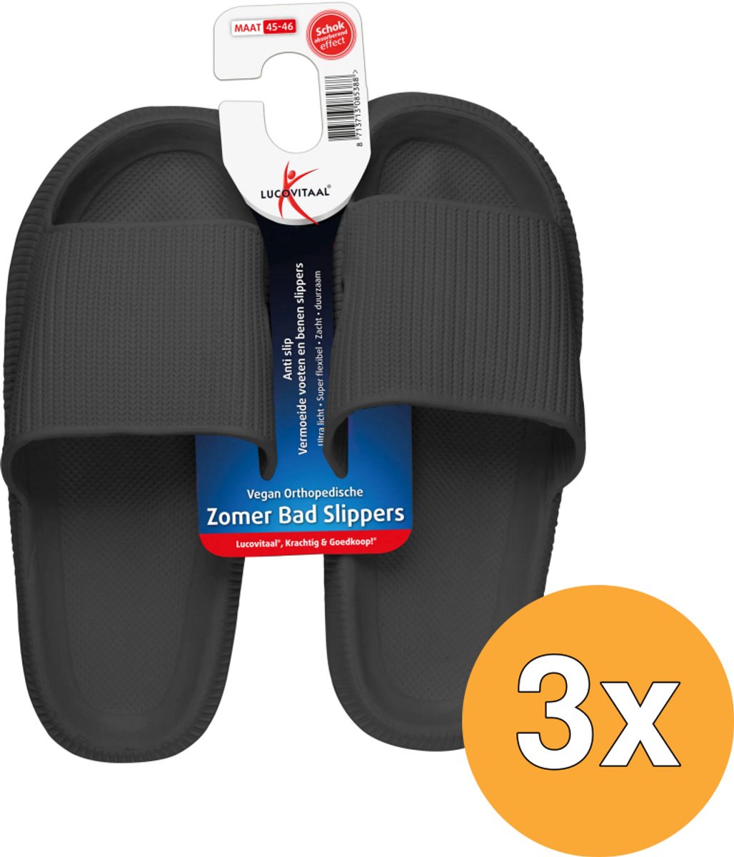 3x Lucovitaal Orth. Badslippers 45-46 Zwart (1 paar)