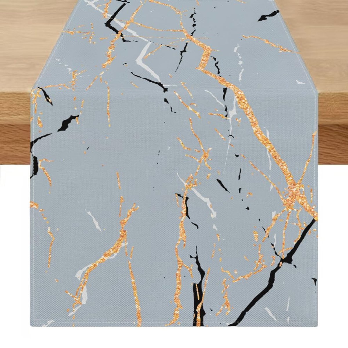 Tafelloper marineblauw en grijs 40 x 140 cm tafelloper modern marmer gouden textuur rechthoekig tafelkleed voor feest eettafel decoratie, verjaardag en bruiloft, woonkamer