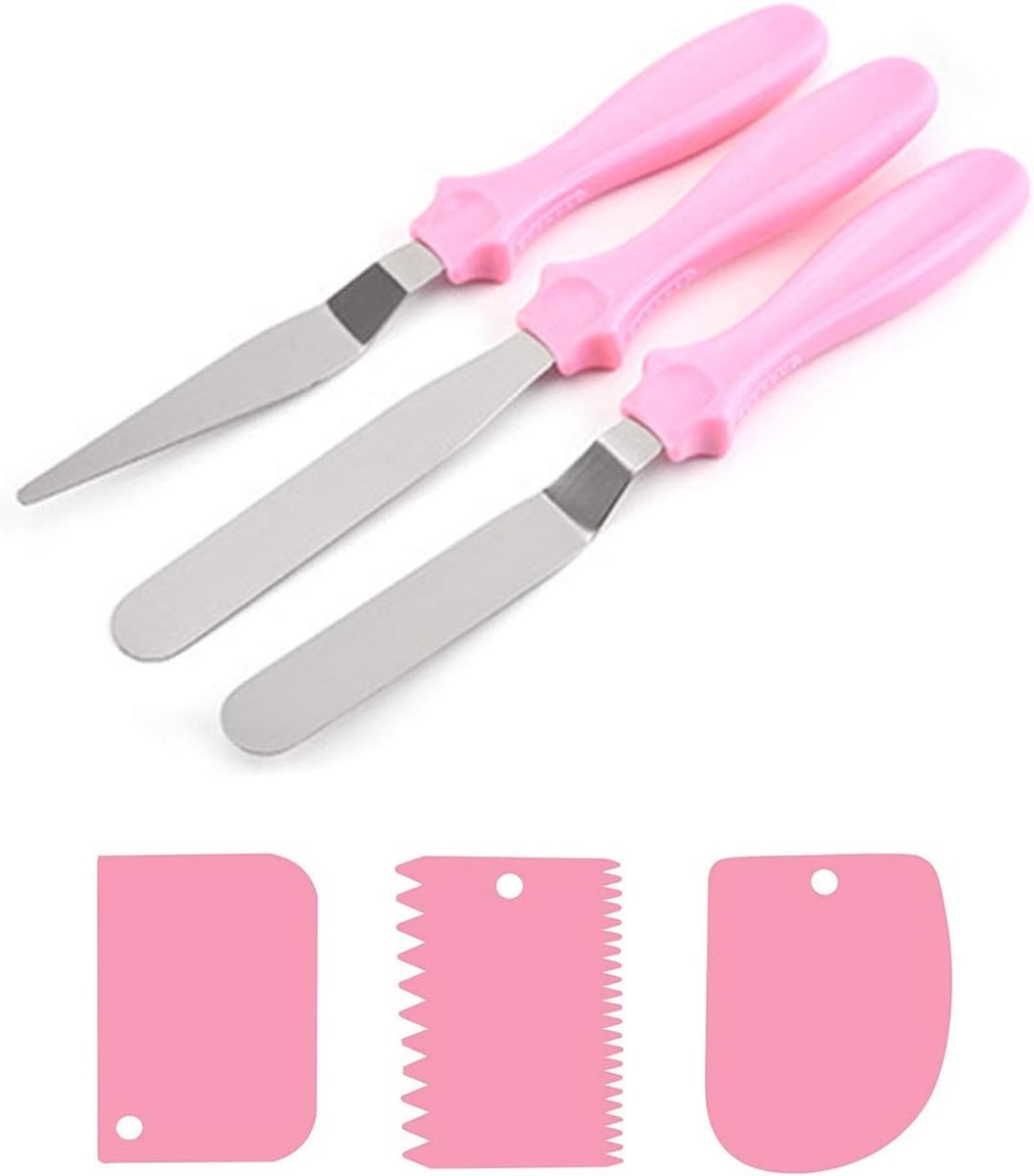 Spatelset van roestvrij staal, voor het verspreiden van room, taartdecoratie, ijsblokjes voor gebak (roze)