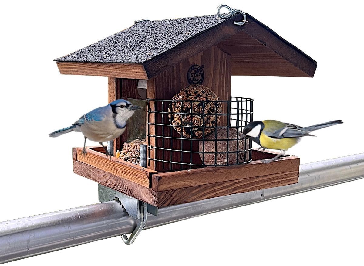 Vogelvoederbak voor balkon, weerbestendig, handgemaakt voor tuin, balkonhouder met een grootte van 30 tot 60 mm (bruin)
