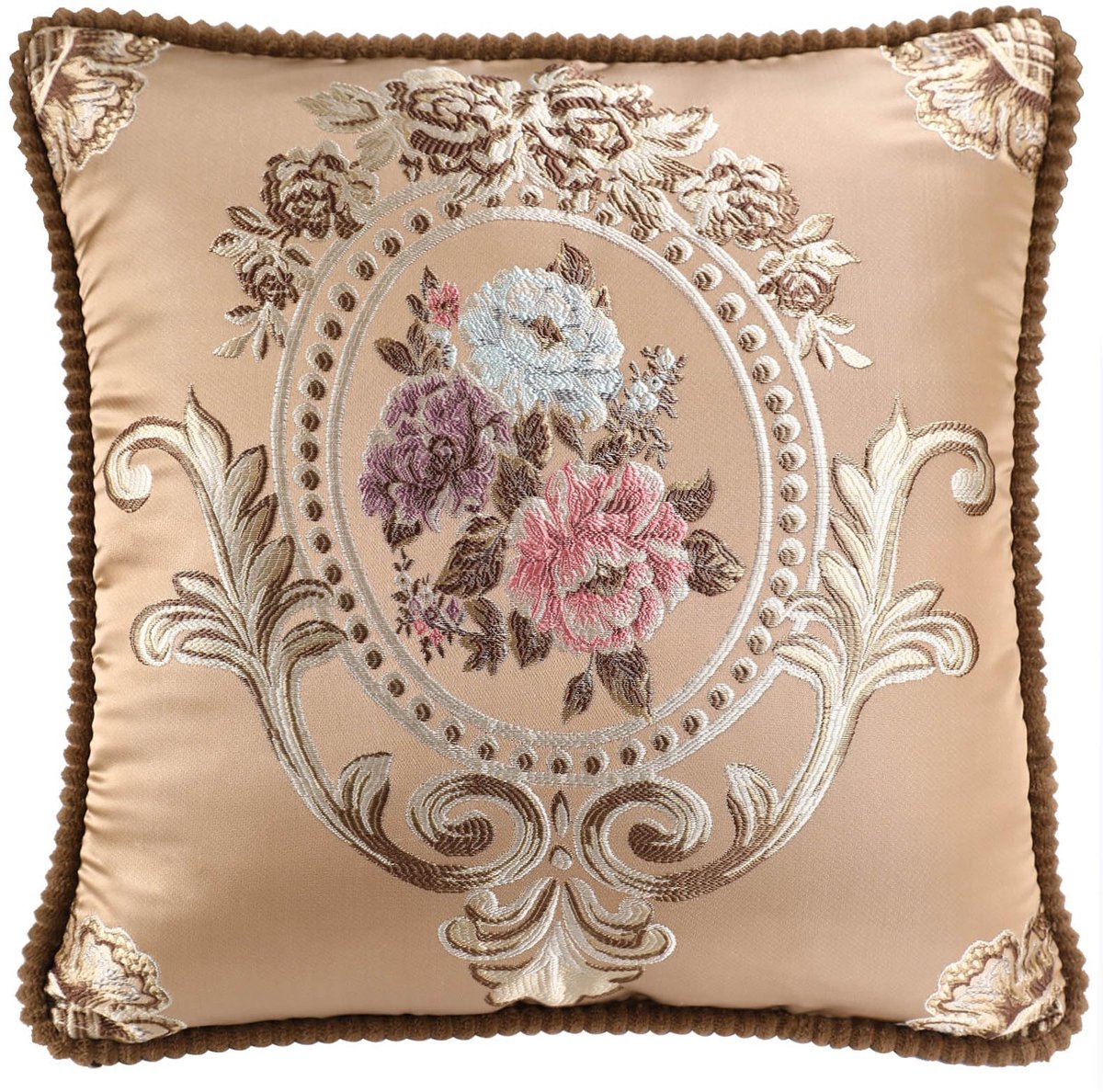 vintage sierkussenslopen bloemen geborduurde kussenhoes voor bank woondecoratie Europa retro klassieke kussensloop (koffiebruin, 48 x 48 cm (alleen kussenhoes))