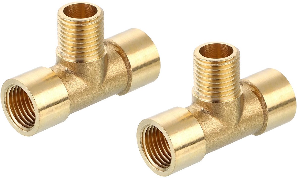 Messing, 1/4 inch x 1/4 inch x 1/4 inch NPT 3-weg koppeling T-stuk adapter voor gastransport, 2 stuks