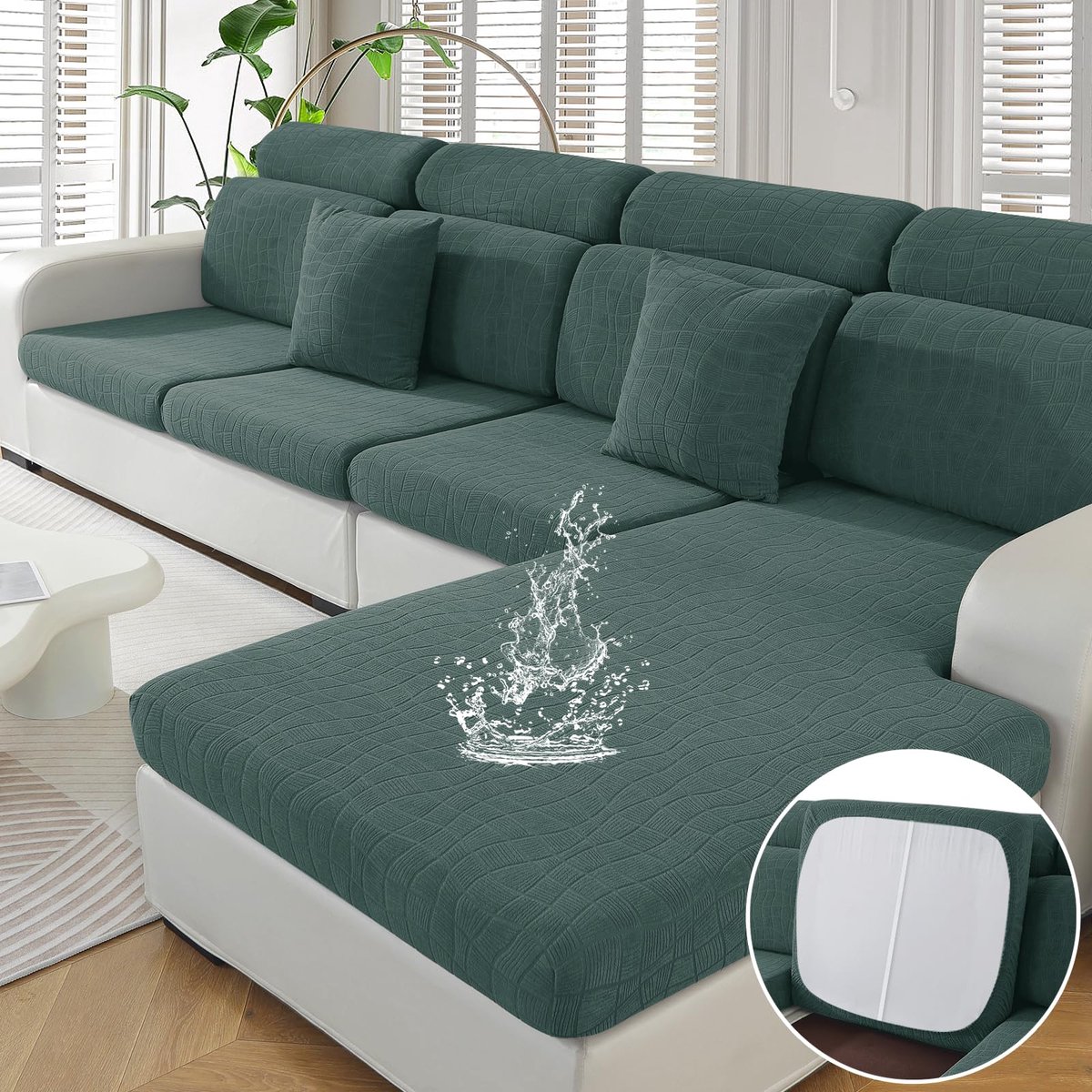 Sofa Zitkussen Hoezen, Elastische Sofa Kussenhoes, Hoes Voor Bankkussens Waterdichte, Krasbestendig Zitkussenbescherming, Sofahoezen Meubelbeschermer (1 Plaats*2+Chaiselongue, Lichtgroen)