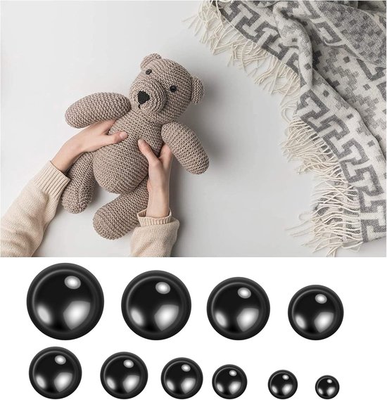 Ogen Set 120 Stuks (12–30 mm) - Zwarte Poppen Ogen met Sluitringen voor Amigurumi, Teddyberen, Knuffels en DIY Poppen Maken — afbeelding 5